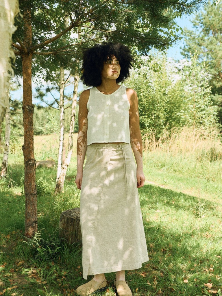 Linenfox | Long Wrap Skirt | Cotton Linen | Natural Color | Size S-M